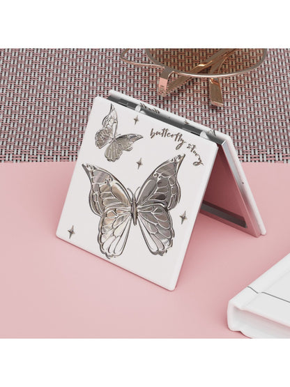 Mirroray - White Butterfly Motif Compact Mirror