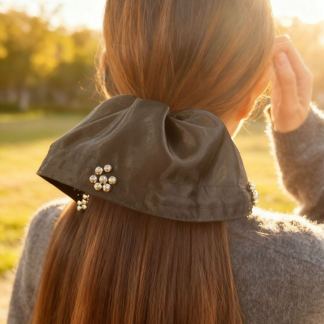 Gifty - Glossy Black Bead Accent Scrunchie