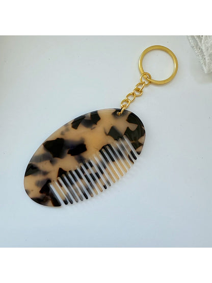 Keypus - Oval Leopard Print Comb Keychain