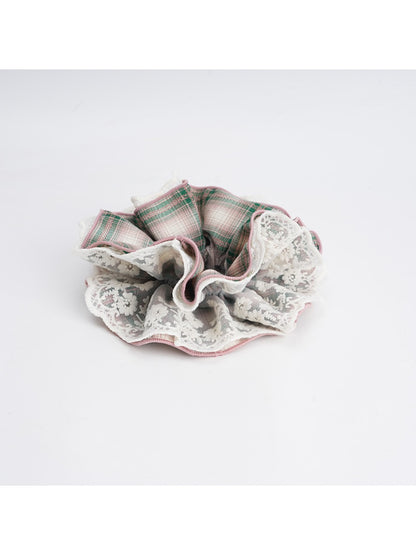 Gifty - Four-Layer Plaid Lace Trim Scrunchie