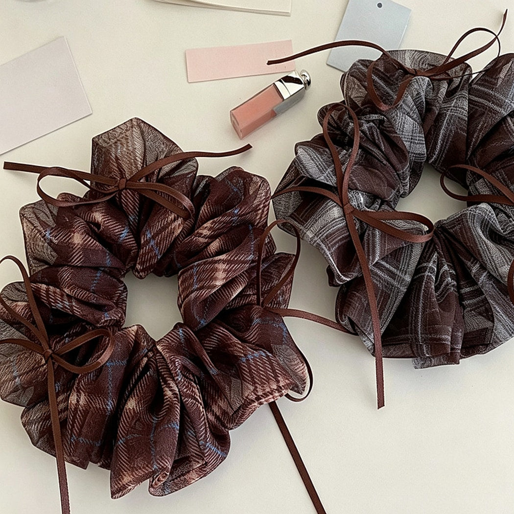 Gifty - Ruffled Plaid Bow Elastic Scrunchie