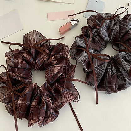 Gifty - Ruffled Plaid Bow Elastic Scrunchie