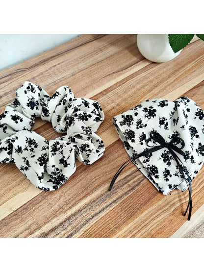 Gifty - Ink Wash Floral Polyester Fabric Scrunchie