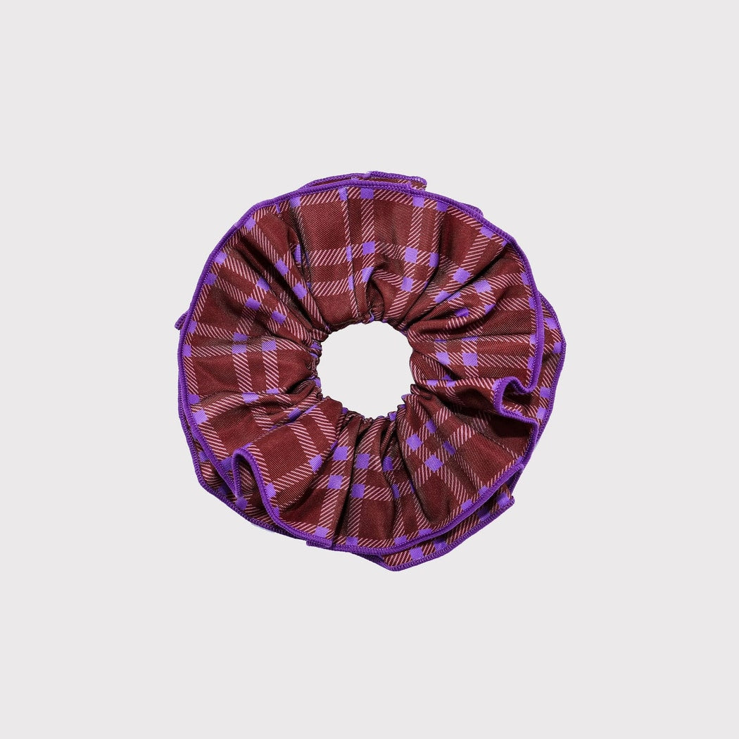 Gifty - Purple Checked Pattern Ruffle Scrunchie