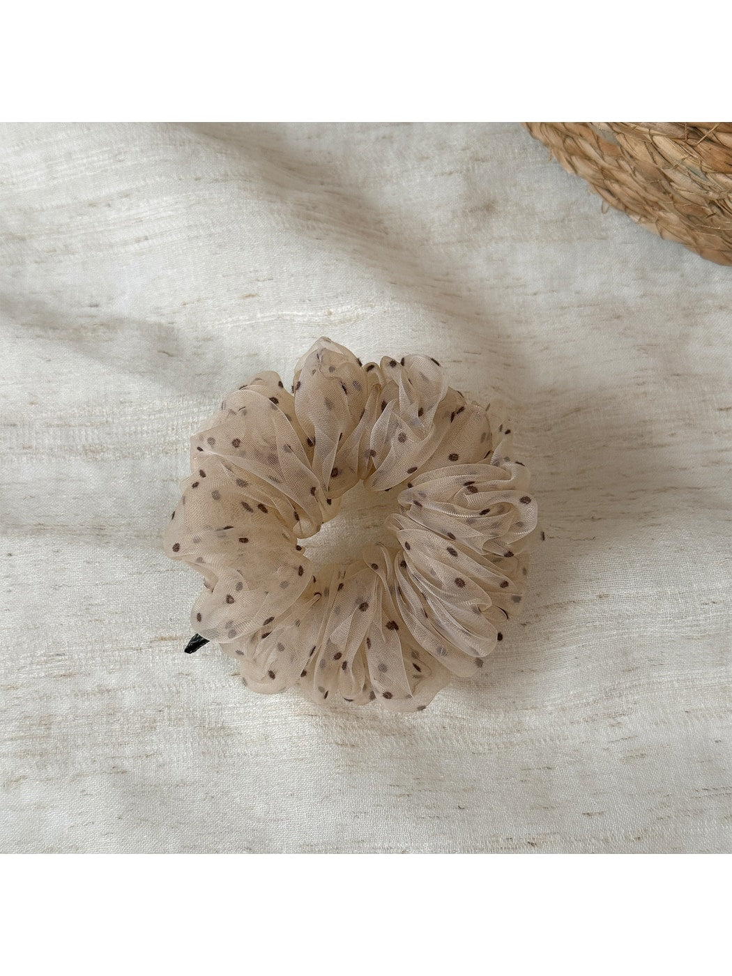 Gifty - Polka Dot Mesh Ruffled Ponytail Hair Scrunchie
