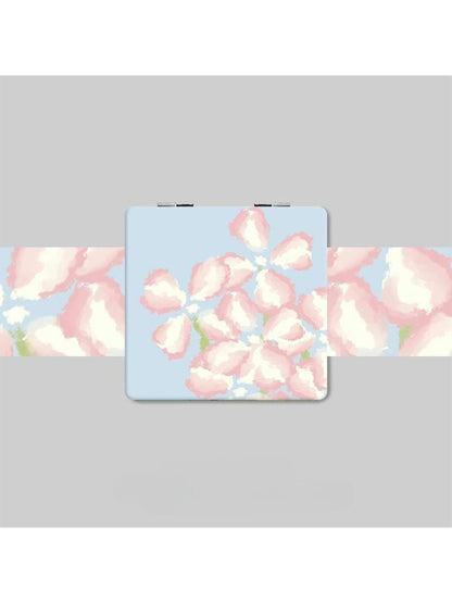 Mirroray - Pink Floral Print Square Compact Mirror