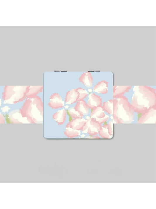 Mirroray - Pink Floral Print Square Compact Mirror