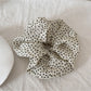 Gifty - Pleated Polka Dot Fabric Scrunchie Hair Tie