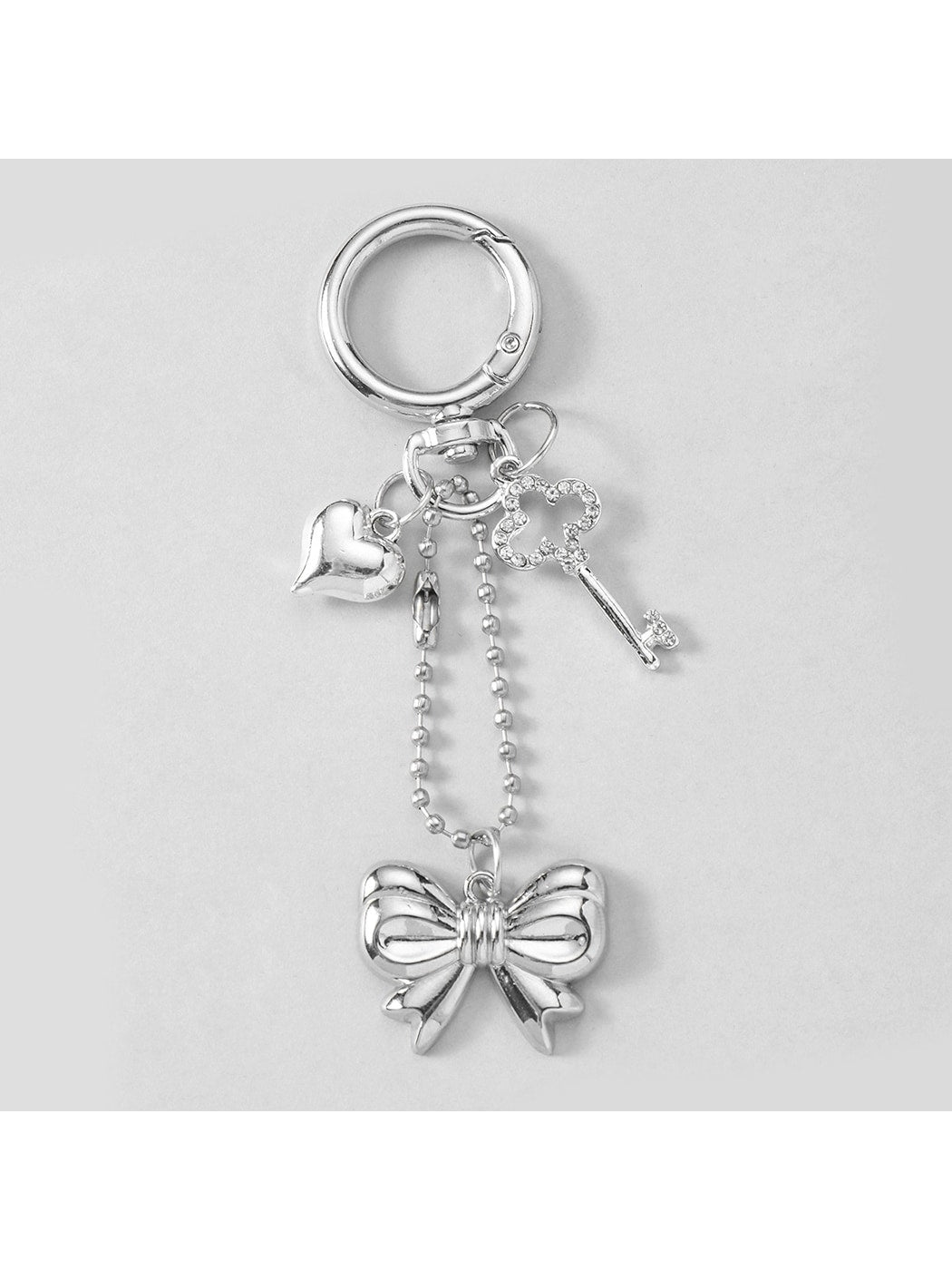 Keypus - Silver Key Heart Bow Alloy Bag Charm Keychain