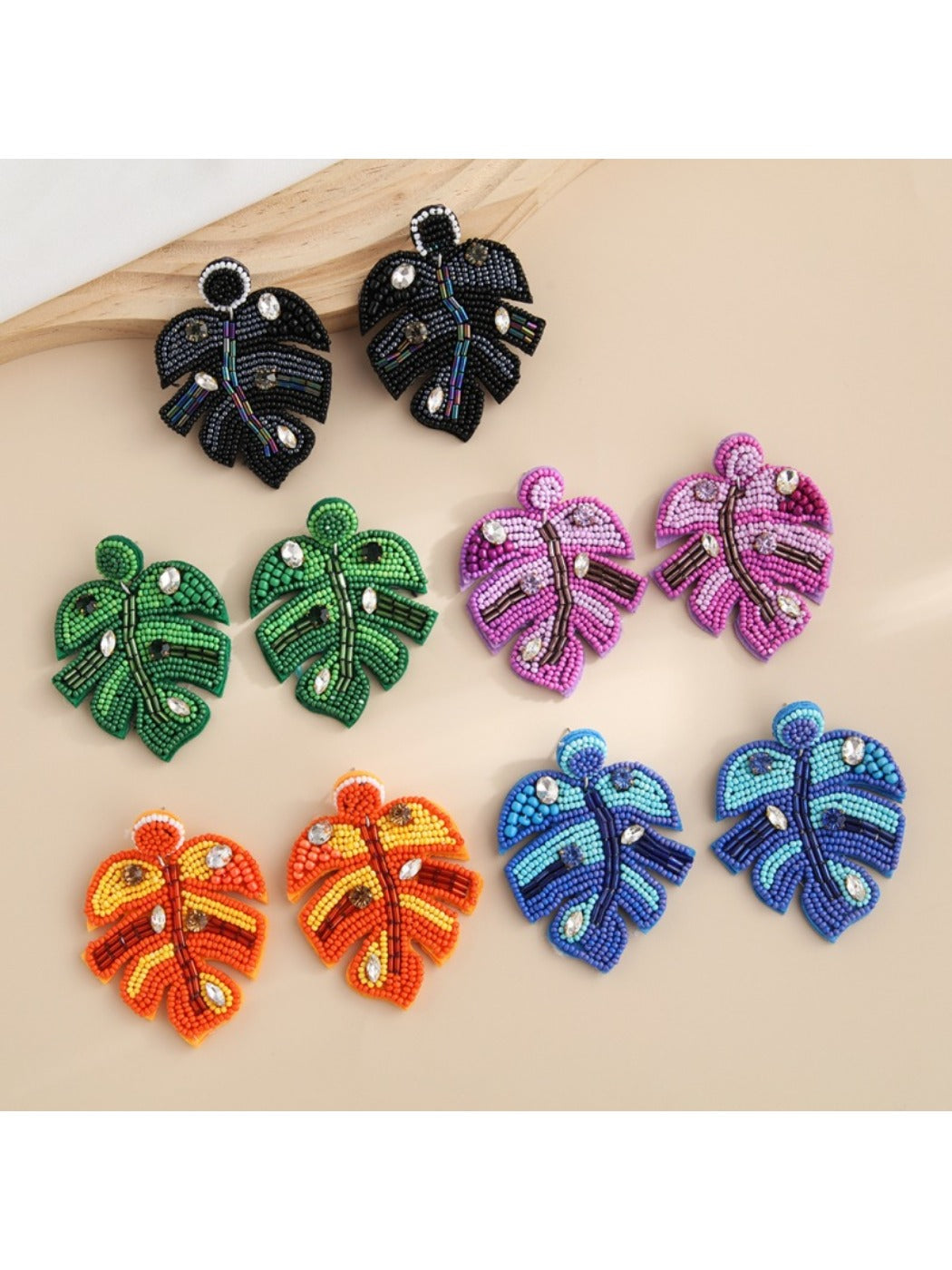 Earedge - Multi Hued Leaf Shaped Earrings