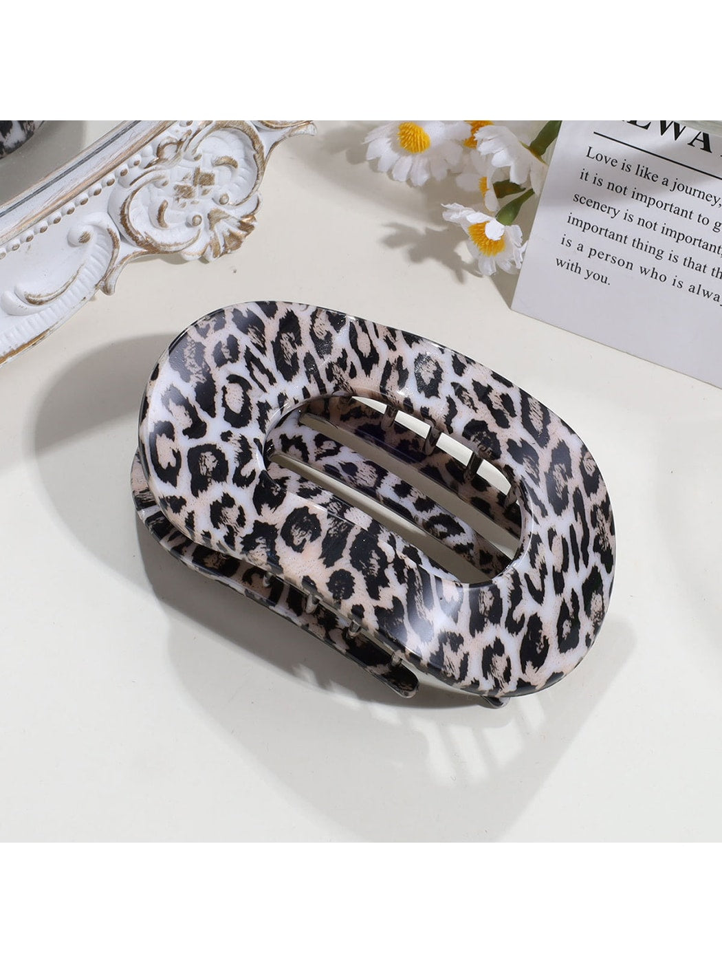 Beau - Floral Print Flat Oval Spring Claw Clip