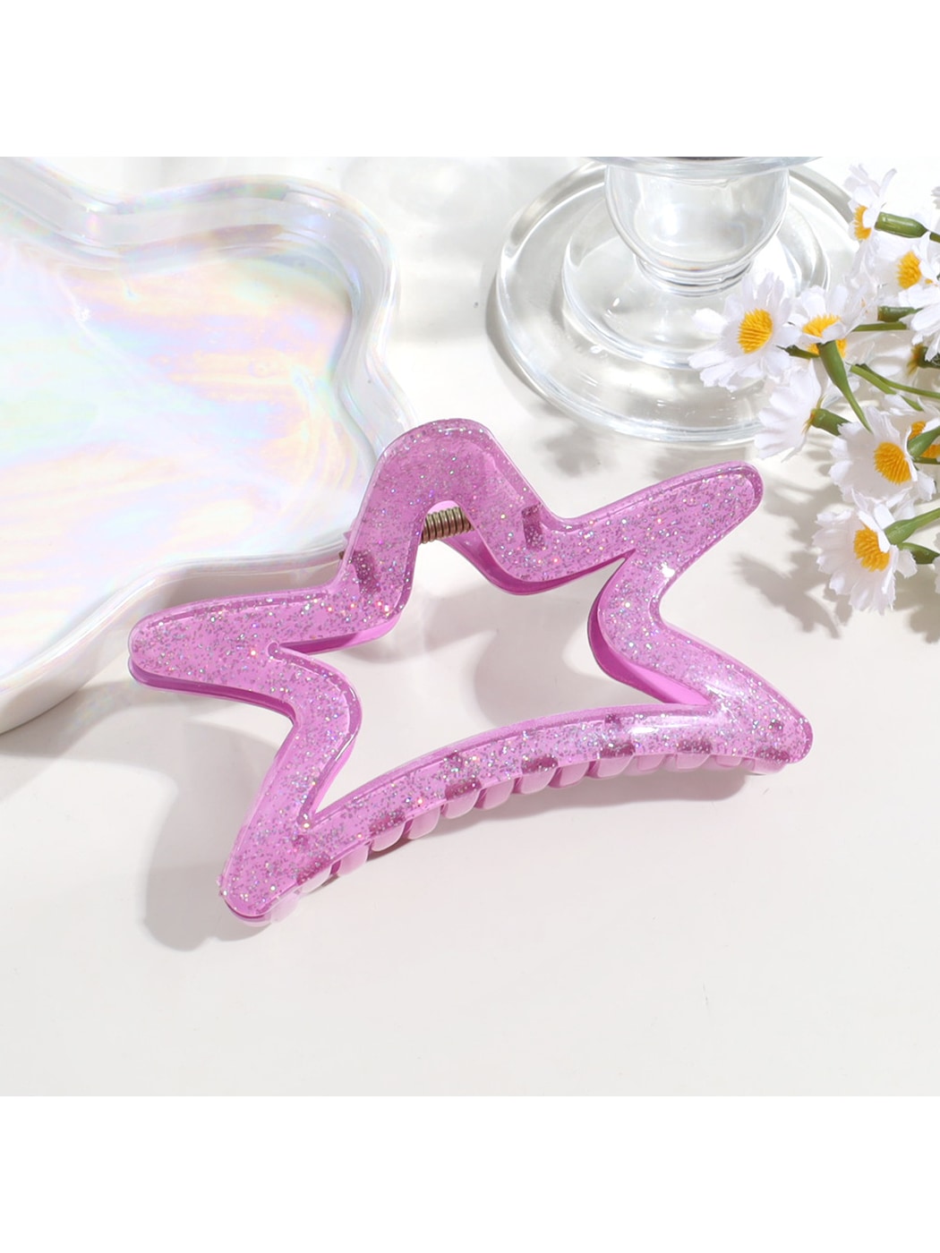 Beau - Glitter Star Shaped Plastic Alloy Claw Clip