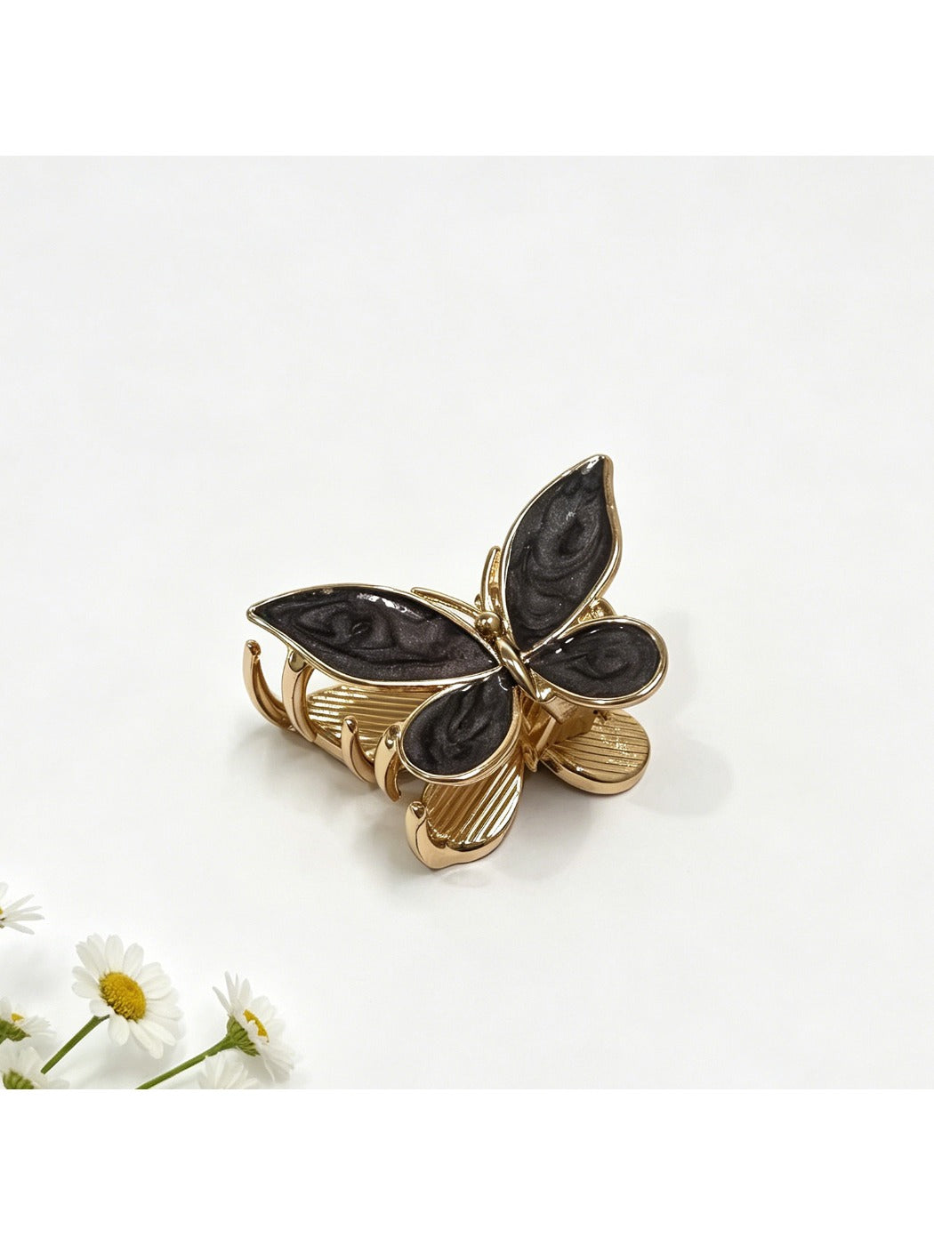Back view of Beau butterfly hair clip showing the clasp and hinge details