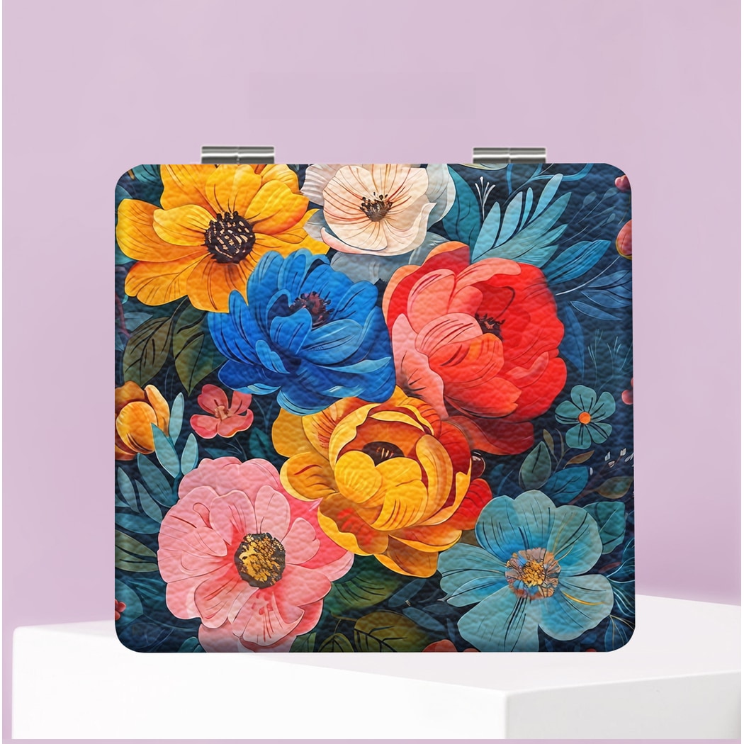 Mirroray - Portable PU and Glass Floral Makeup Mirror