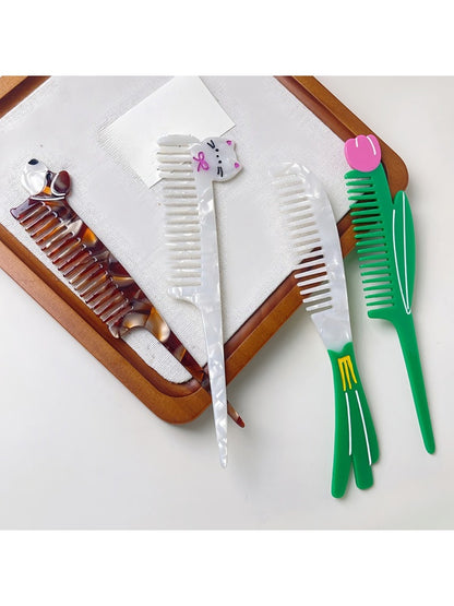 Side view of Camerow acetate hair comb showing smooth curved teeth