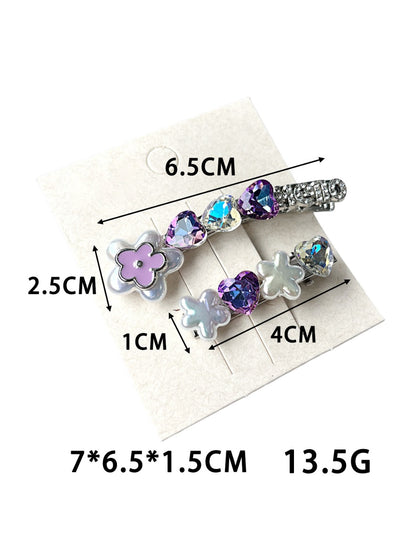 Beau flower hair clip worn in styled hair, showcasing its decorative sparkle