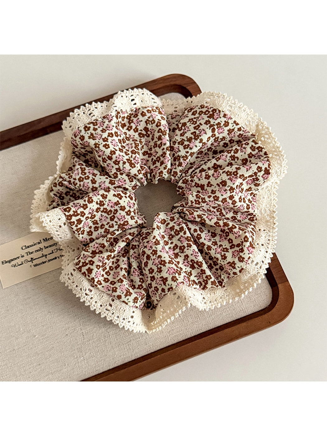 Gifty - Floral Lace Trim Polyester Fabric Scrunchie