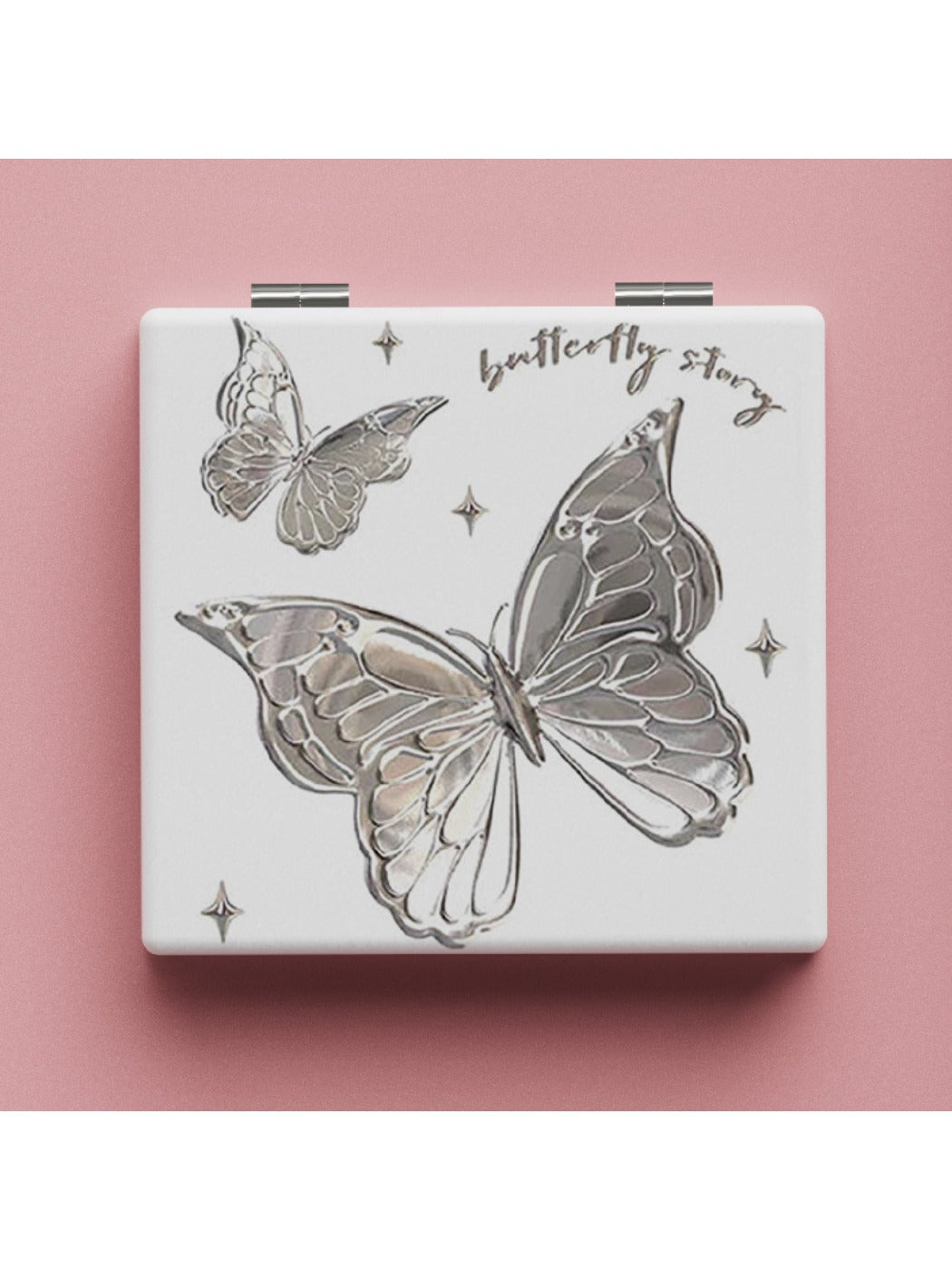 Mirroray - White Butterfly Motif Compact Mirror