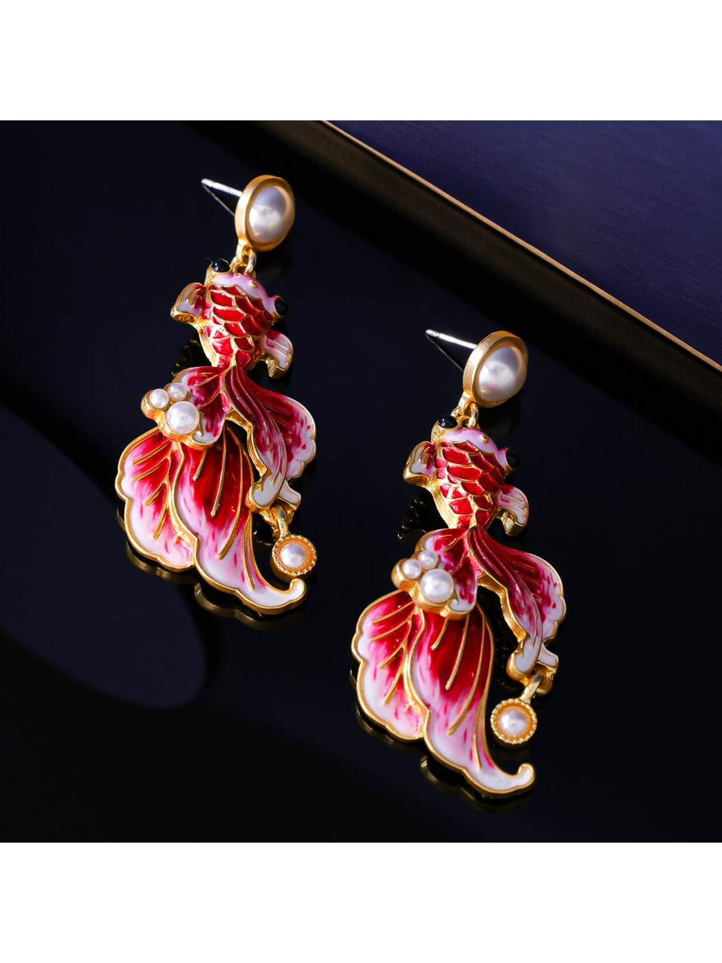 Earedge - Vintage Goldfish Enamel Dangle Earrings