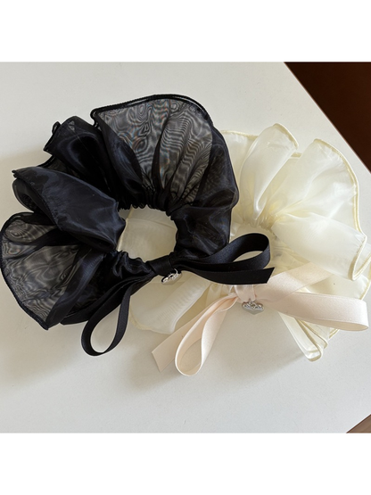 Gifty - Polyester Bow Heart Pendant Hair Scrunchie