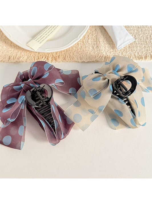 Beau - Polka Dot Mesh Bowknot Hair Claw Clip