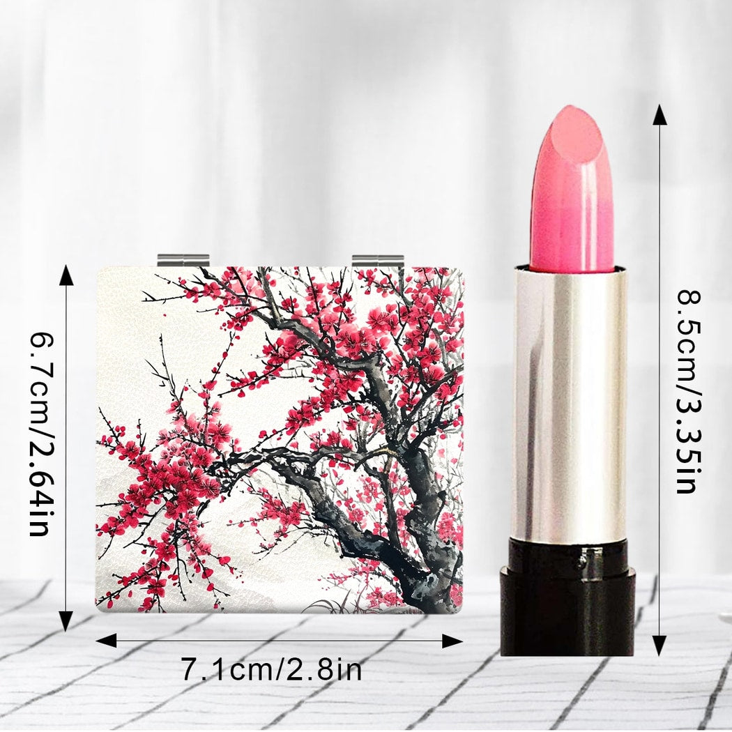 Mirroray - Floral Print Foldable PU Cover Makeup Mirror