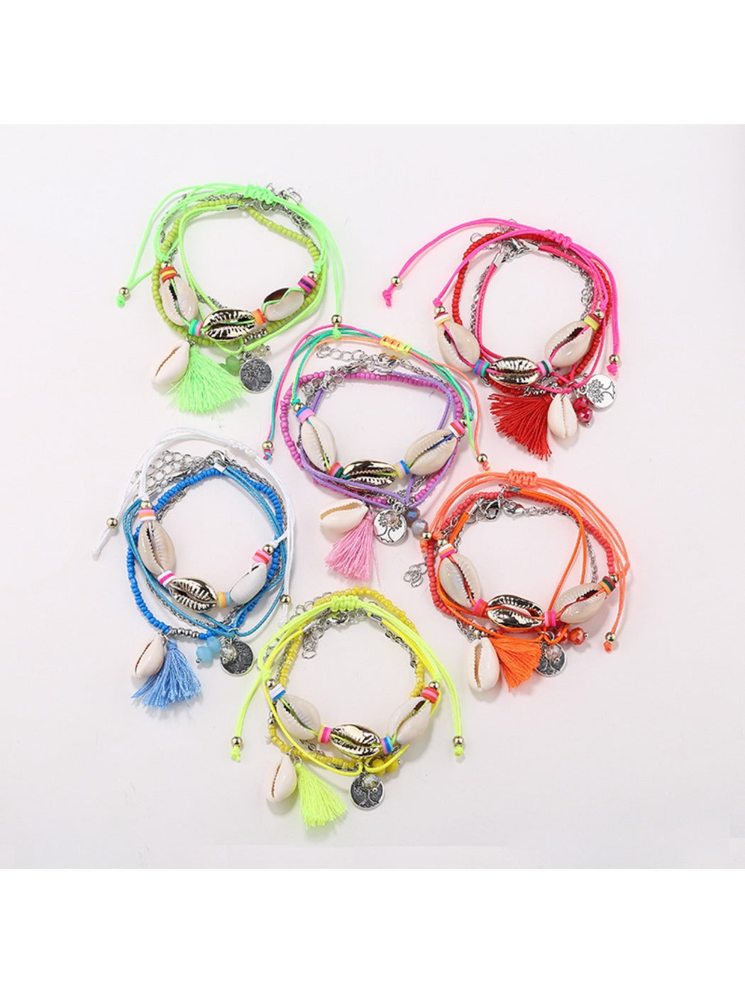 Lovra Bohemian style multi-row bracelet with colorful beads and silver accents on a white background