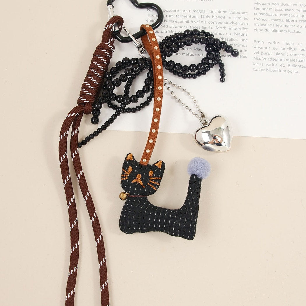 Keypus - Heart Pattern PU Strap Alloy Bag Charm Keychain