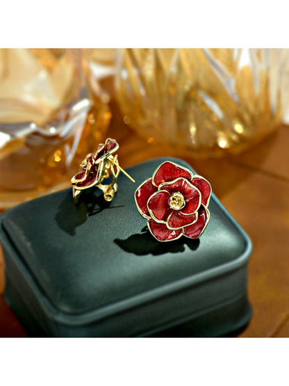 Earedge - Red Flower-Shaped Earrings