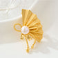 Brovia - Brushed Fan Shape Bow Accent Brooch