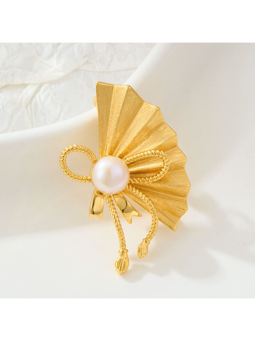 Brovia - Brushed Fan Shape Bow Accent Brooch