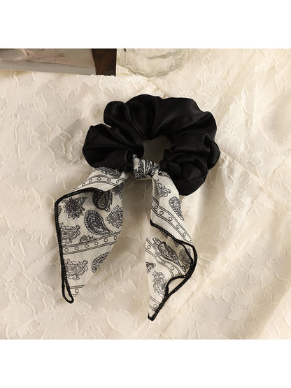 Gifty - Printed Ribbon Bow Satin Finish Scrunchie