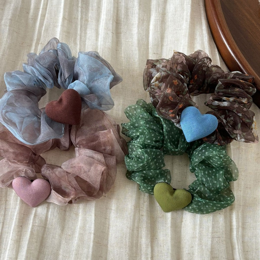 Gifty - Polka Dot Heart Accent Polyester Scrunchie