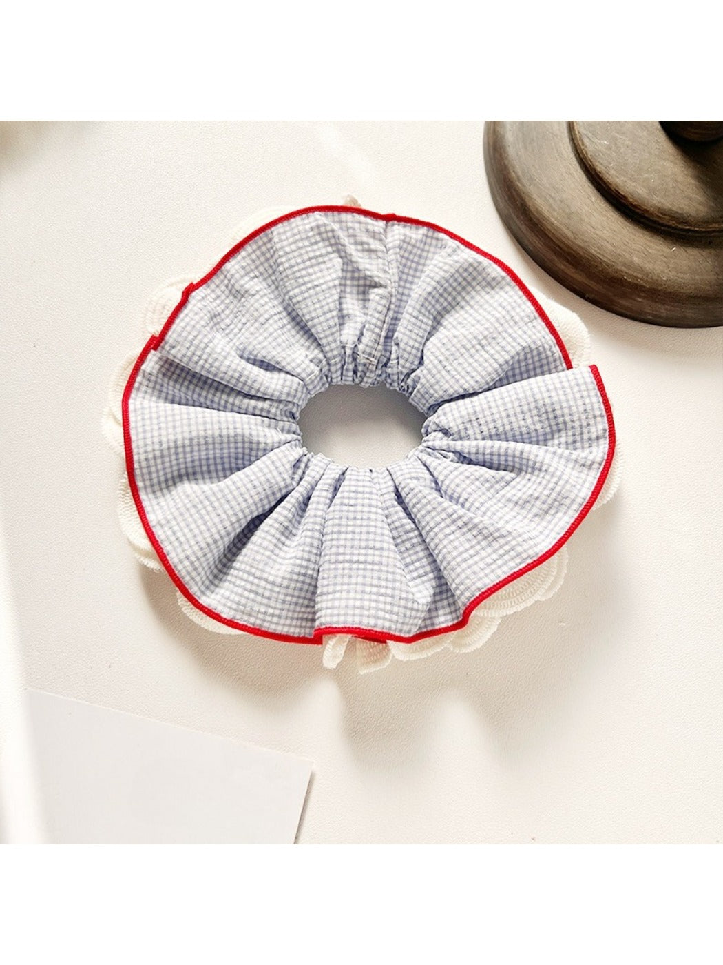 Gifty - Sweet Lace Trim Plaid Scrunchie