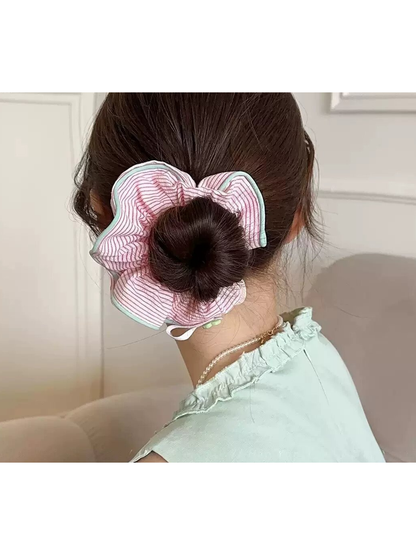 Gifty - Striped Heart Button High Stretch Scrunchie