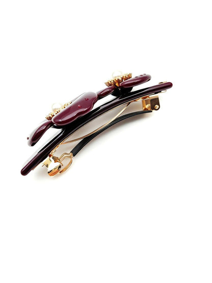 Beau - Glossy Acetate Flower Detail Alloy French Barrette