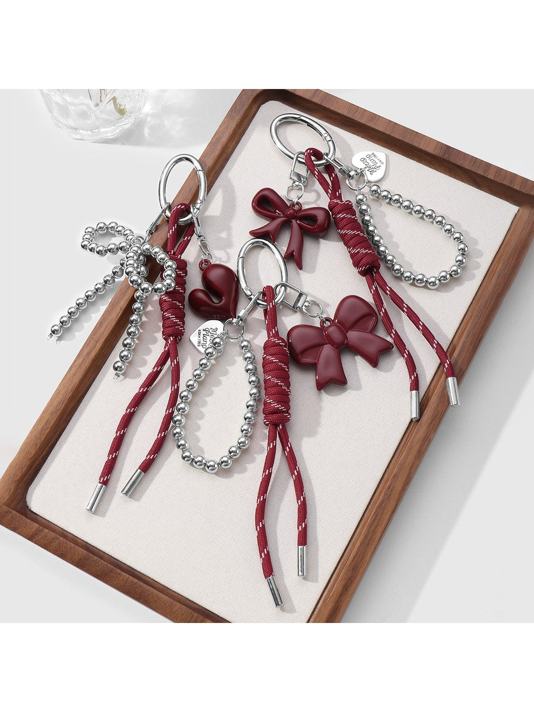 Keypus - Y2K Bow Heart Beaded Cord Bag Charm Keychain