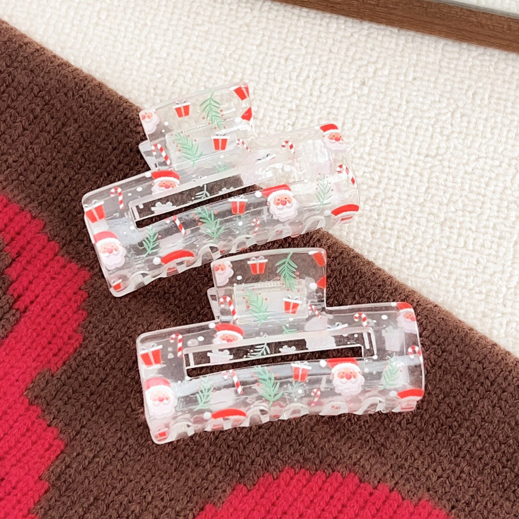 Beau - Christmas Transparent Santa Print Claw Clip