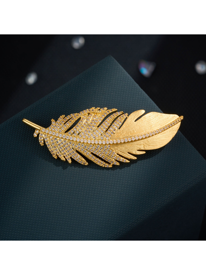 Brovia - Plated Alloy Feather Design Detail Brooch