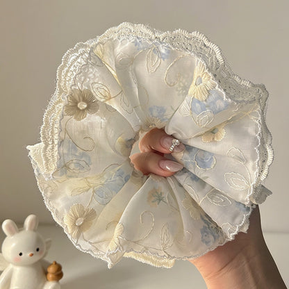 Gifty - White Floral Lace Trim Polyester Scrunchie