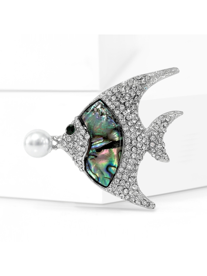 Brovia - Silver Tone Tropical Fish Alloy Brooch Pin