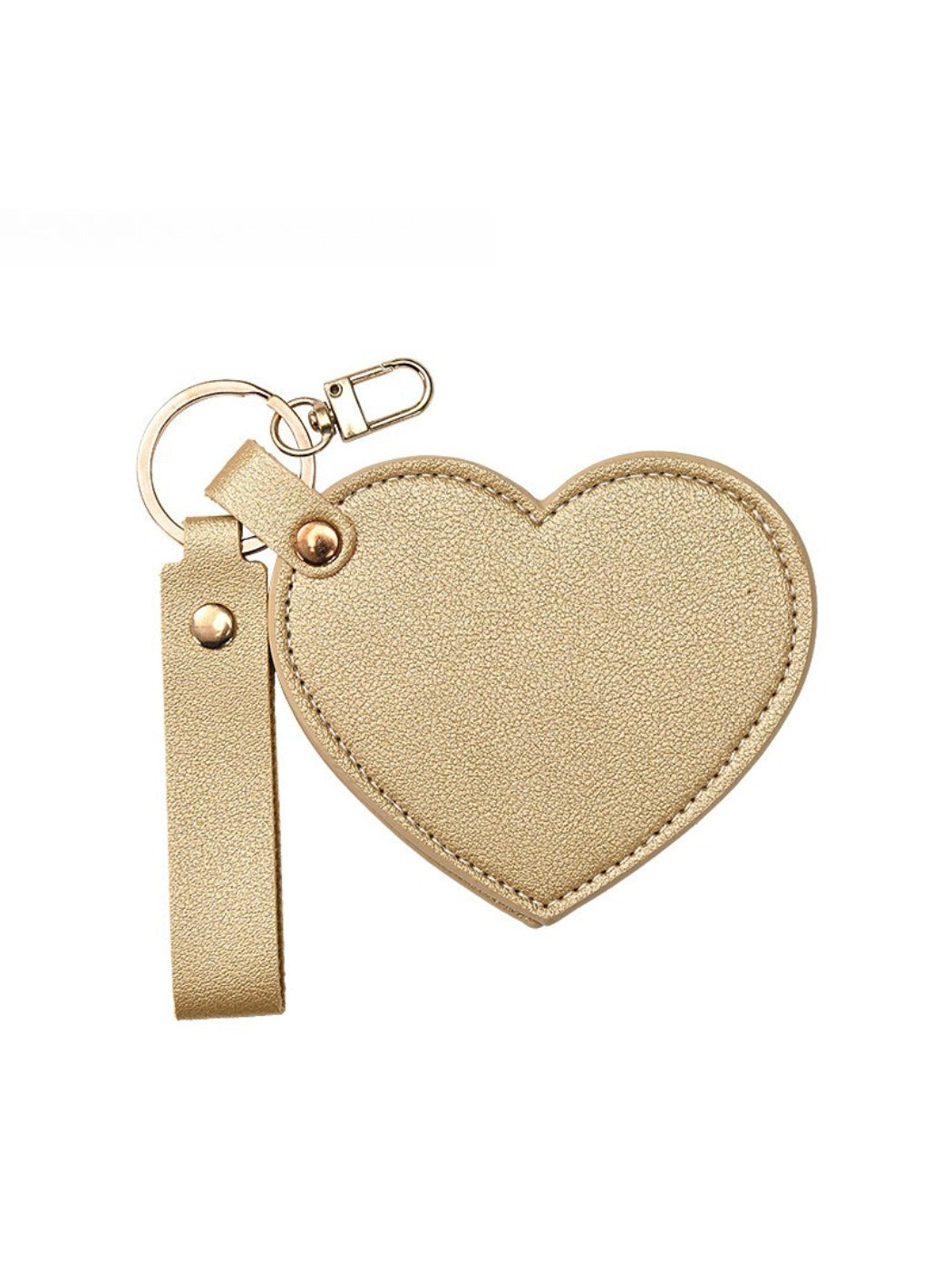 Mirroray - Heart Shaped PU Leather Keychain Compact Mirror