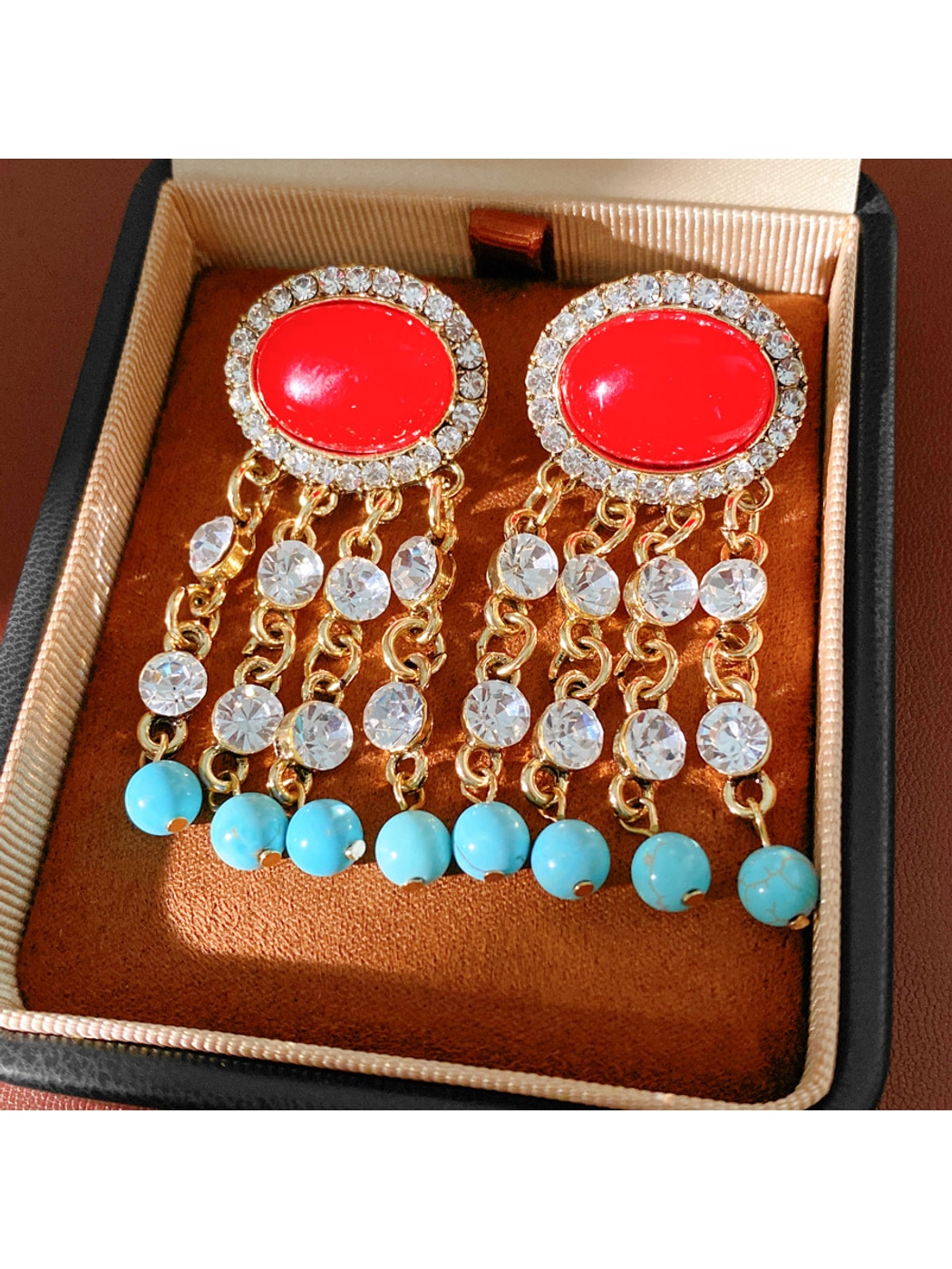 Earedge - Vintage Oval Rhinestone Tassel Earrings