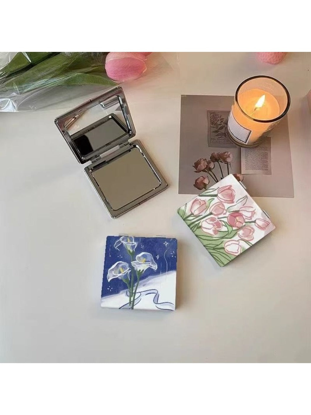 Mirroray - Floral Print Square Compact Mirror