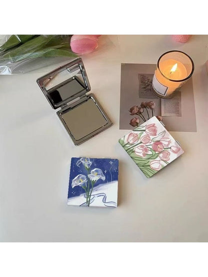 Mirroray - Floral Print Square Compact Mirror