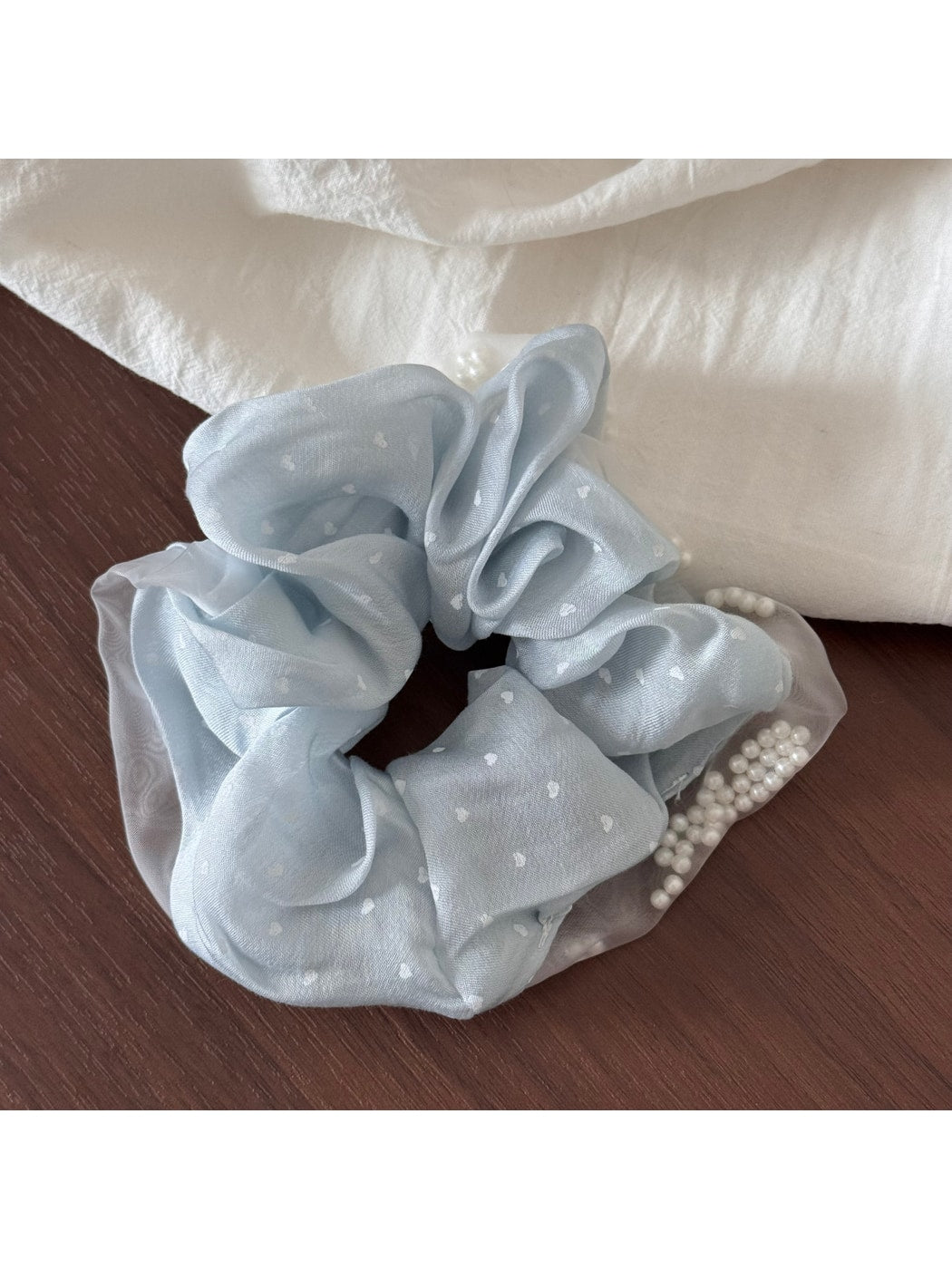 Gifty - Heart Polka Dot Sheer Textured Fabric Scrunchie