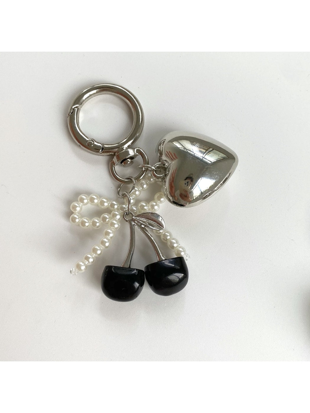 Keypus - Heart Cherry Bag Charm with Beaded Bow Keychain