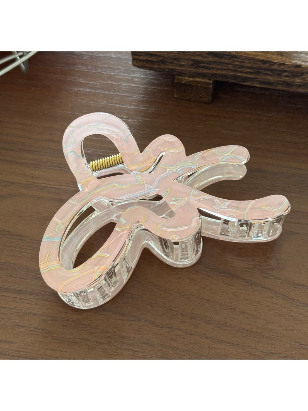 Beau - Striped Acetate Look Flower Claw Clip