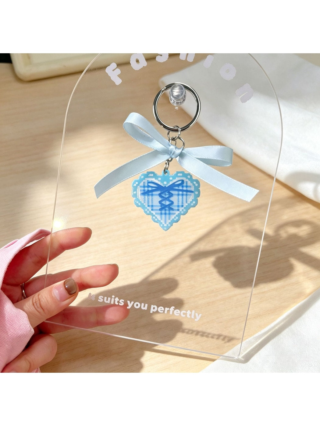 Keypus - Acrylic Heart Charm Ribbon Bow Cartoon Keychain