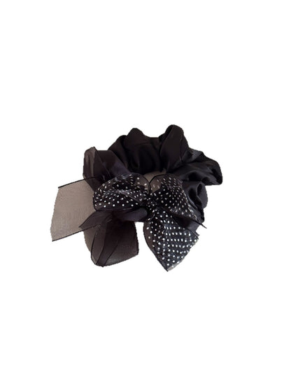 Gifty - Black Mesh Polka Dot Bow Scrunchie